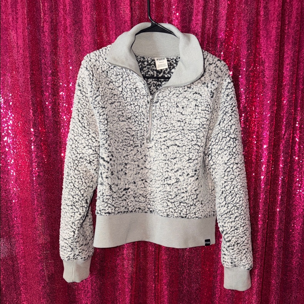 Cozy Gray and White Love Pink Sherpa Pullover
